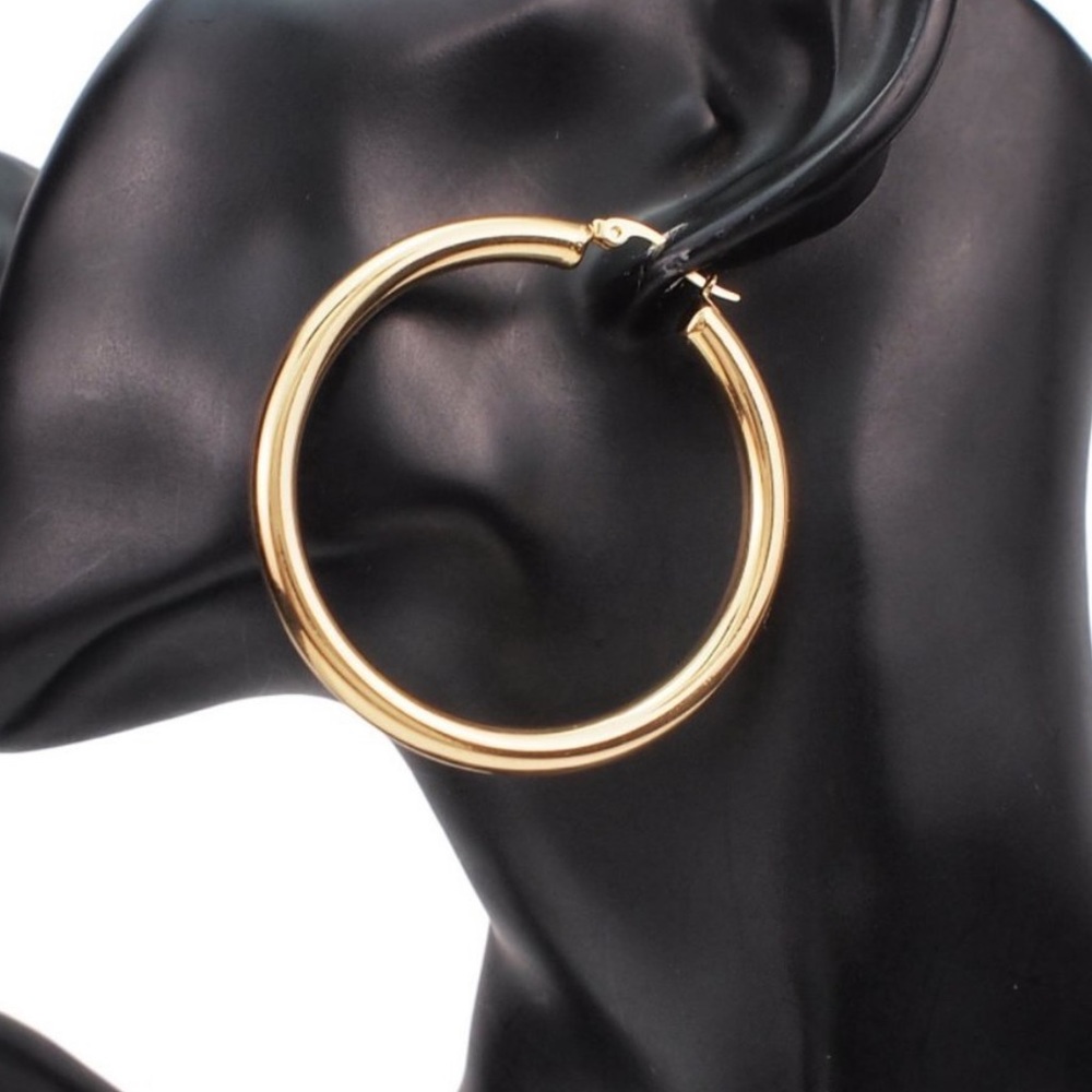 NEW 18K Yellow Gold Round 2” Tube Hoop Earrings - Picture 5 of 8